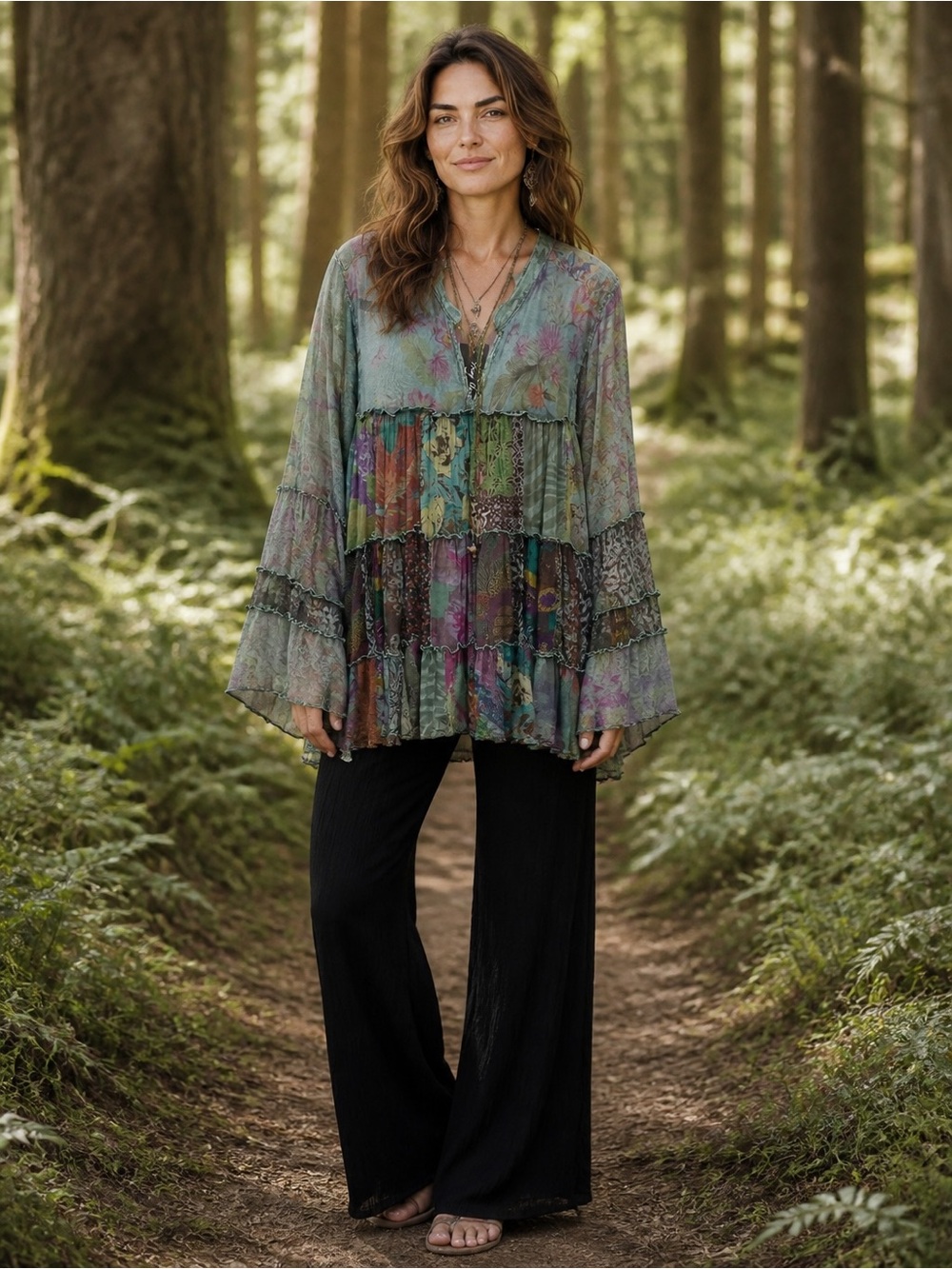 Y4 Young Threads Bohemian Tiered Peasant Blouse Bell Sleeves